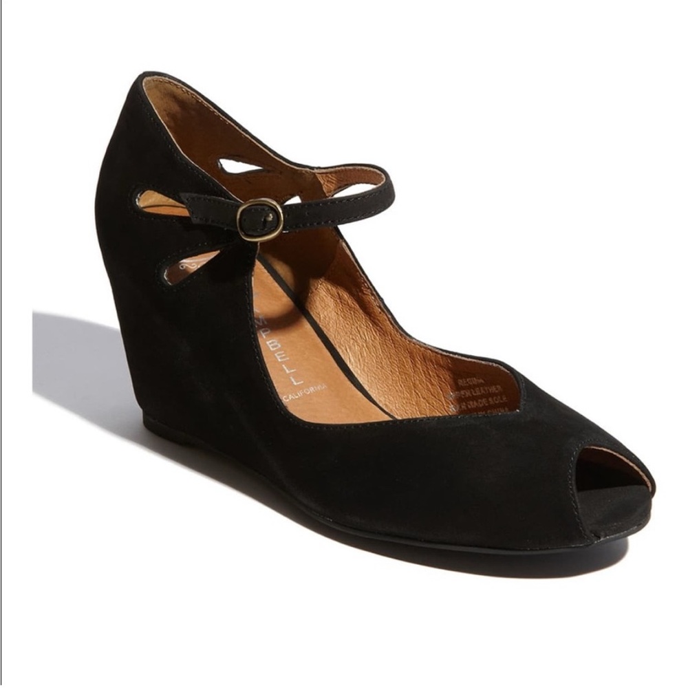 Jeffrey Campbell Black Peep-Toe Wedge Heels